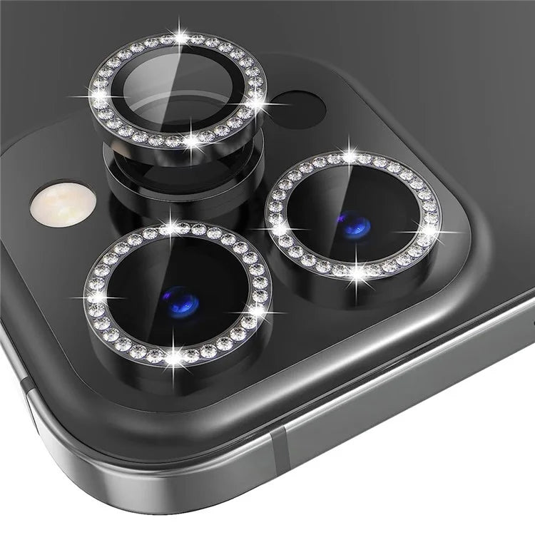 NORTHJO 1 Set For iPhone 15 Pro / 15 Pro Max Camera Lens Protector Tempered Glass + Metal Rhinestone Camera Ring Film