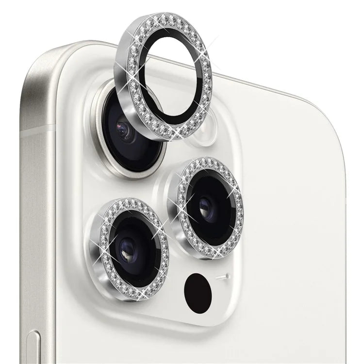 NORTHJO 1 Set For iPhone 15 Pro / 15 Pro Max Camera Lens Protector Tempered Glass + Metal Rhinestone Camera Ring Film