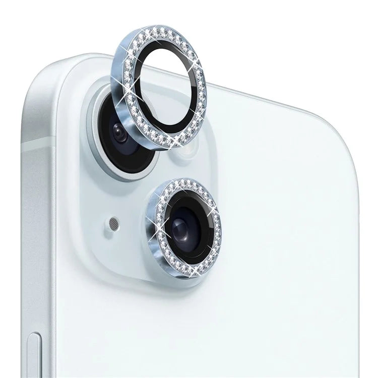 NORTHJO 1 Set For iPhone 15 / 15 Plus Rhinestone Lens Protector Tempered Glass + Metal Rear Camera Lens Film