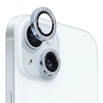 NORTHJO 1 Set For iPhone 15 / 15 Plus Rhinestone Lens Protector Tempered Glass + Metal Rear Camera Lens Film
