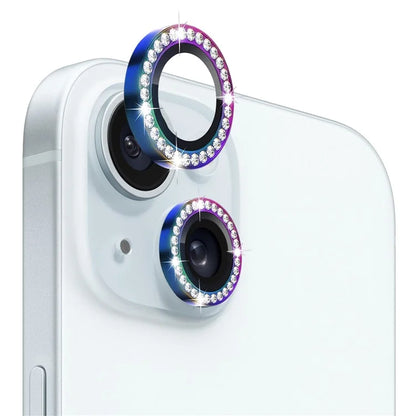 NORTHJO 1 Set For iPhone 15 / 15 Plus Rhinestone Lens Protector Tempered Glass + Metal Rear Camera Lens Film