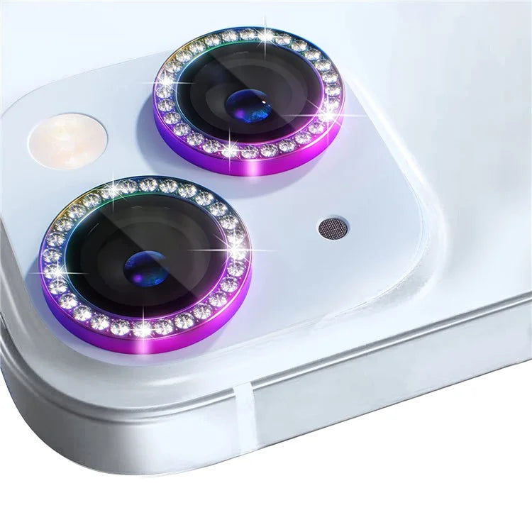 NORTHJO 1 Set For iPhone 15 / 15 Plus Rhinestone Lens Protector Tempered Glass + Metal Rear Camera Lens Film