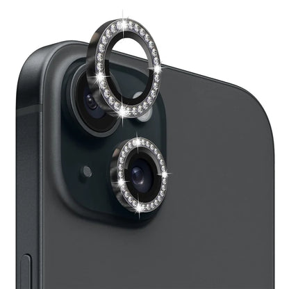 NORTHJO 1 Set For iPhone 15 / 15 Plus Rhinestone Lens Protector Tempered Glass + Metal Rear Camera Lens Film