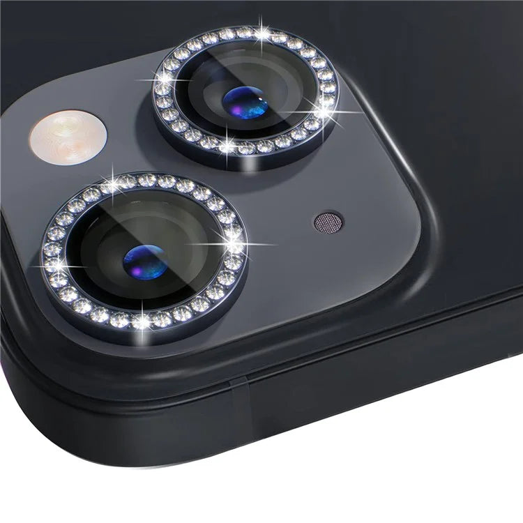 NORTHJO 1 Set For iPhone 15 / 15 Plus Rhinestone Lens Protector Tempered Glass + Metal Rear Camera Lens Film