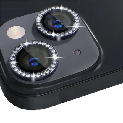 NORTHJO 1 Set For iPhone 15 / 15 Plus Rhinestone Lens Protector Tempered Glass + Metal Rear Camera Lens Film
