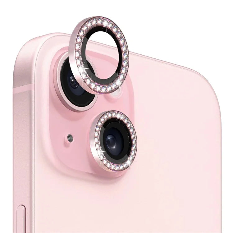 NORTHJO 1 Set For iPhone 15 / 15 Plus Rhinestone Lens Protector Tempered Glass + Metal Rear Camera Lens Film