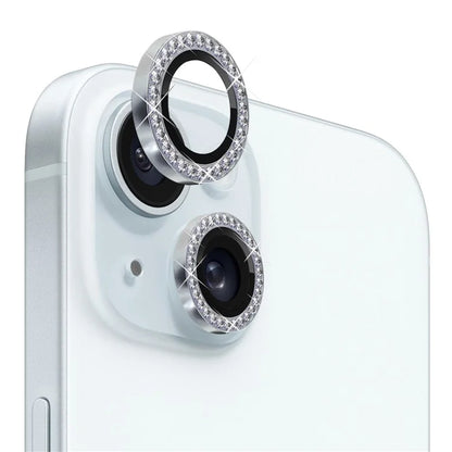 NORTHJO 1 Set For iPhone 15 / 15 Plus Rhinestone Lens Protector Tempered Glass + Metal Rear Camera Lens Film