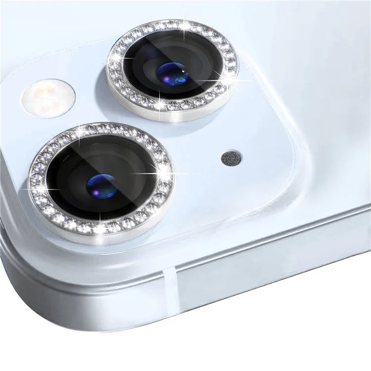 NORTHJO 1 Set For iPhone 15 / 15 Plus Rhinestone Lens Protector Tempered Glass + Metal Rear Camera Lens Film