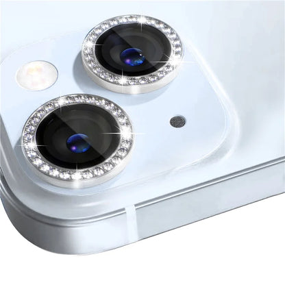 NORTHJO 1 Set For iPhone 15 / 15 Plus Rhinestone Lens Protector Tempered Glass + Metal Rear Camera Lens Film