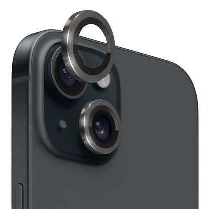 NORTHJO 1 Set For iPhone 15 / 15 Plus Tempered Glass Camera Lens Protector with CD Vein Metal Ring