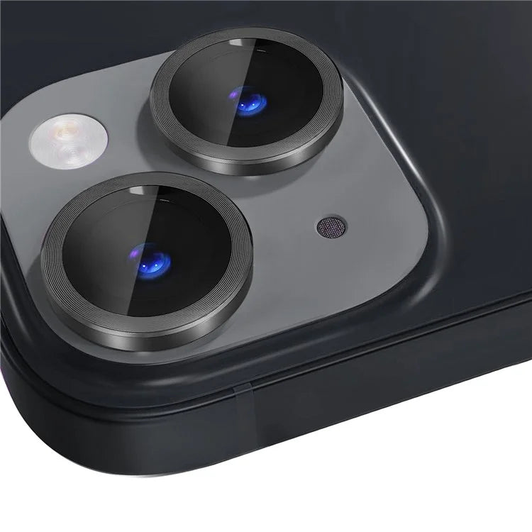 NORTHJO 1 Set For iPhone 15 / 15 Plus Tempered Glass Camera Lens Protector with CD Vein Metal Ring