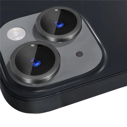 NORTHJO 1 Set For iPhone 15 / 15 Plus Tempered Glass Camera Lens Protector with CD Vein Metal Ring