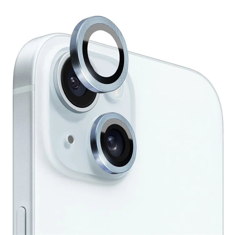 NORTHJO 1 Set For iPhone 15 / 15 Plus Tempered Glass Camera Lens Protector with CD Vein Metal Ring