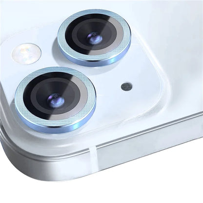 NORTHJO 1 Set For iPhone 15 / 15 Plus Tempered Glass Camera Lens Protector with CD Vein Metal Ring