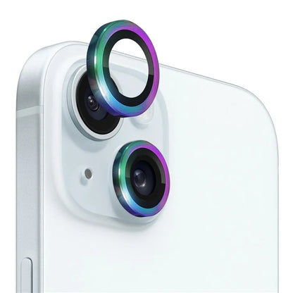 NORTHJO 1 Set For iPhone 15 / 15 Plus Tempered Glass Camera Lens Protector with CD Vein Metal Ring