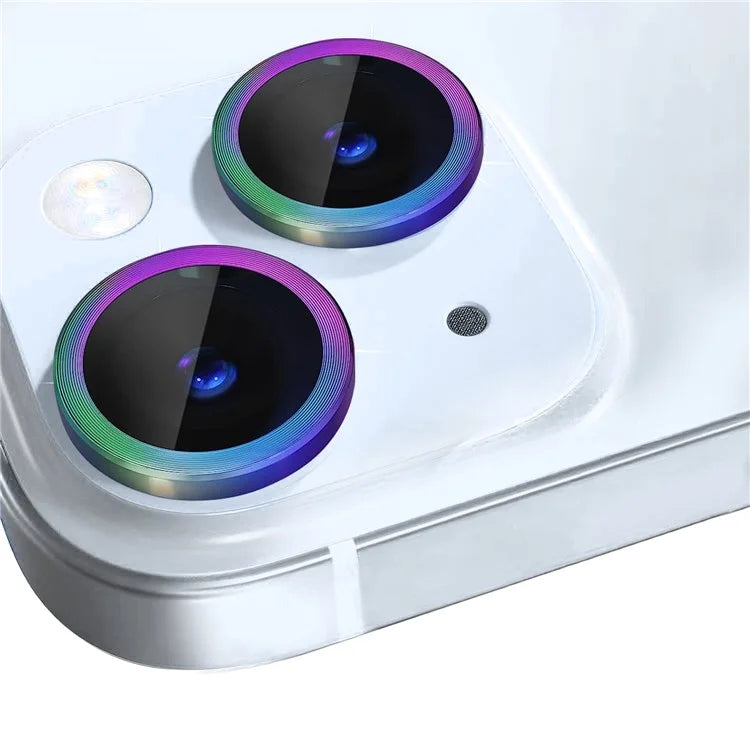 NORTHJO 1 Set For iPhone 15 / 15 Plus Tempered Glass Camera Lens Protector with CD Vein Metal Ring