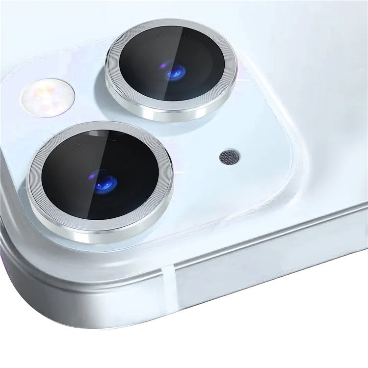 NORTHJO 1 Set For iPhone 15 / 15 Plus Tempered Glass Camera Lens Protector with CD Vein Metal Ring