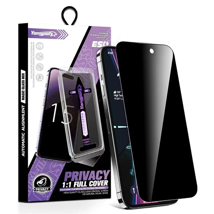 YONGPOLY For iPhone 15 Plus Privacy Screen Protector Auto-Dust Removal Full Coverage Tempered Glass Film