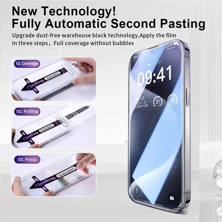 YONGPOLY For iPhone 15 Plus Privacy Screen Protector Auto-Dust Removal Full Coverage Tempered Glass Film