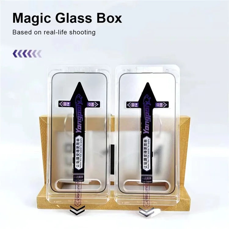 YONGPOLY For iPhone 15 Plus Tempered Glass Silk Printing Full Screen Protector with Dust-Proof Net