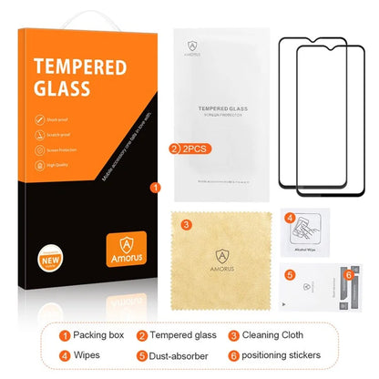 AMORUS 2Pcs For Oppo A18 4G Screen Protector Silk Printing Tempered Glass Full Glue Film