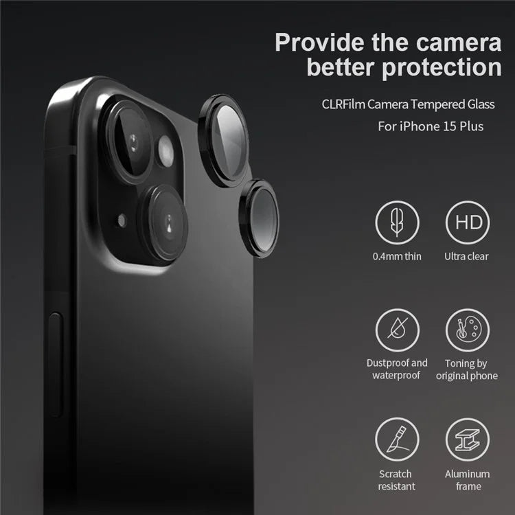 NILLKIN 1 Set For iPhone 15 / 15 Plus Camera Lens Protector Aluminum Frame+Tempered Glass Individual Ring Lens Film