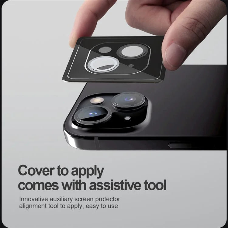 NILLKIN 1 Set For iPhone 15 / 15 Plus Camera Lens Protector Aluminum Frame+Tempered Glass Individual Ring Lens Film