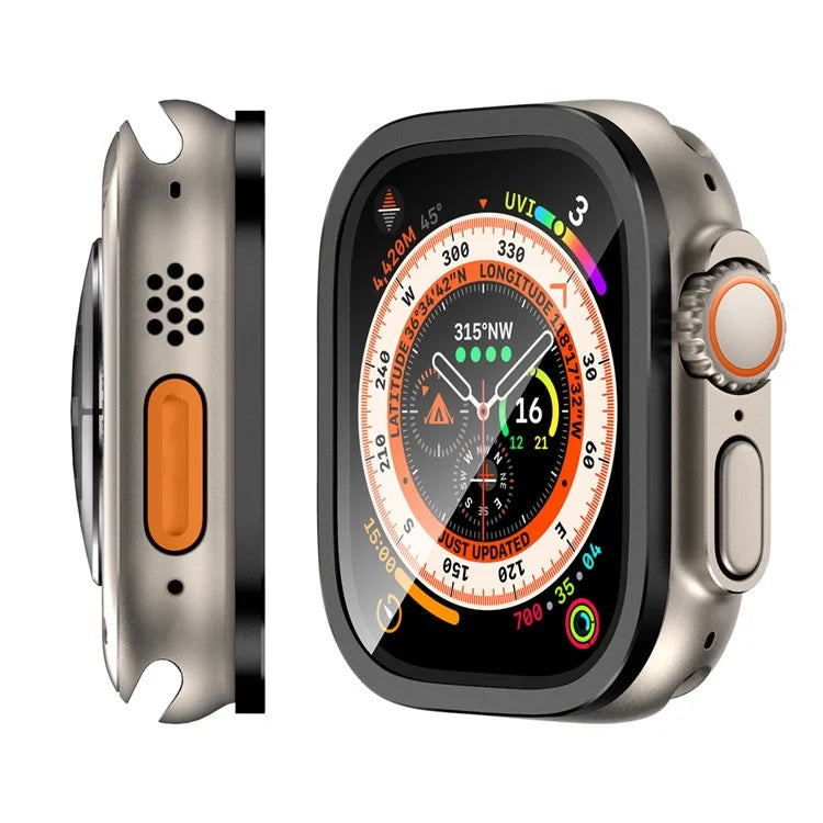 For Apple Watch Ultra 2 49mm / Ultra 49mm Screen Protector with Titanium Alloy Frame High Aluminum-silicon Glass Film