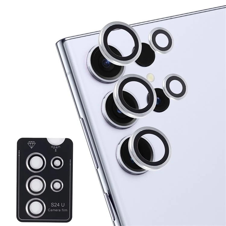 For Samsung Galaxy S24 Ultra Camera Lens Protector Set Electroplating Metal + Tempered Glass Individual Lens Film