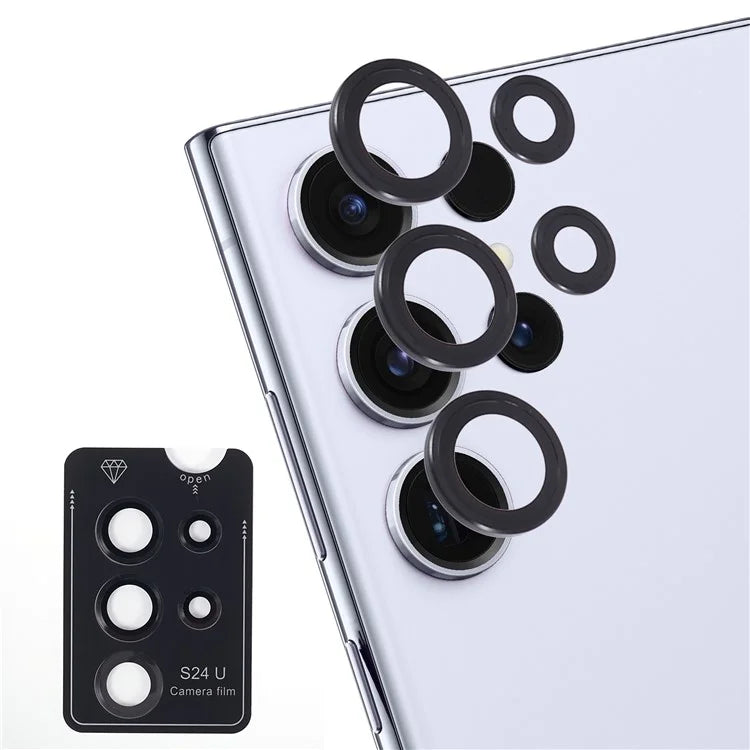 For Samsung Galaxy S24 Ultra Camera Lens Protector Set Electroplating Metal + Tempered Glass Individual Lens Film
