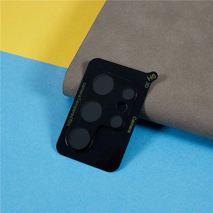 For Samsung Galaxy S24 Ultra Silk Printing Camera Lens Film Tempered Glass Lens Protector with Bottom Plate