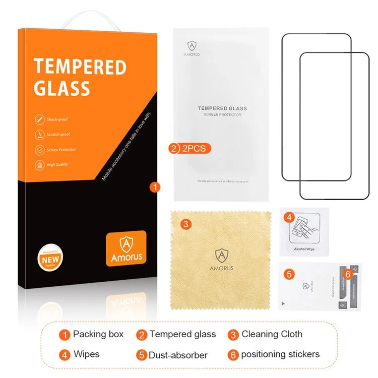 AMORUS 2Pcs For Samsung Galaxy S24 Tempered Glass Screen Protector Silk Printing Full Glue Film