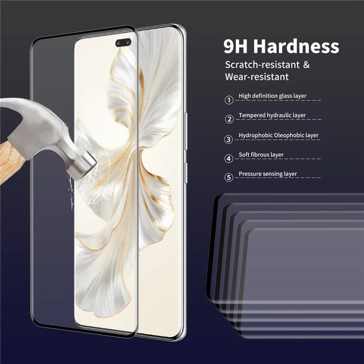 ENKAY HAT PRINCE 5PCS For Honor 100 Pro 5G 9H Hardness 3D Curved Tempered Glass Side Glue Film