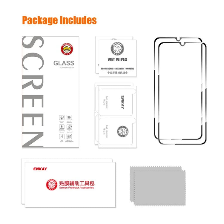 ENKAY HAT PRINCE 2Pcs for Samsung Galaxy A15 4G / 5G Screen Protector 2.5D 9H Silk Print High Aluminium-silicon Glass Film