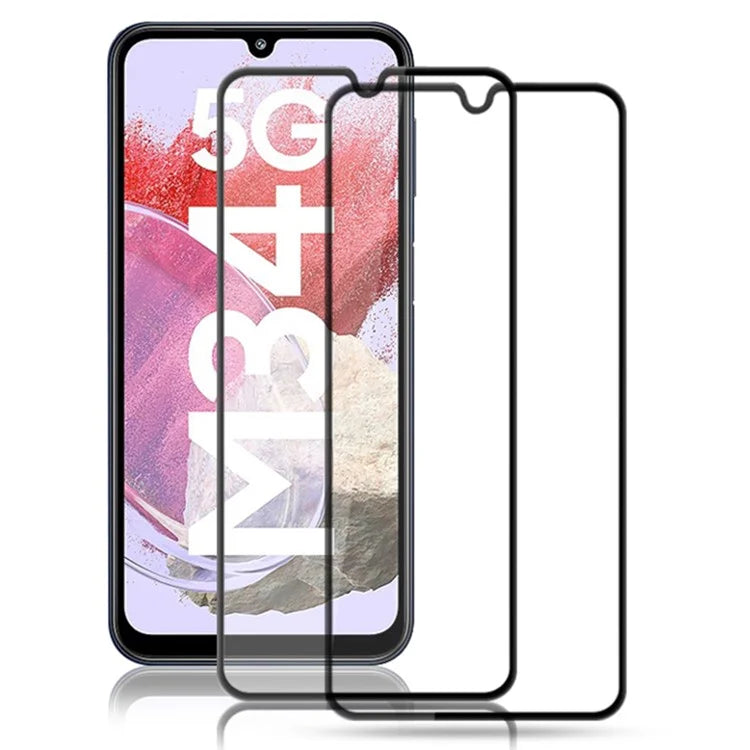 AMORUS 2Pcs For Samsung Galaxy M34 5G / F34 5G Full Screen Protector Anti-fingerprint Tempered Glass Silk Printing Film