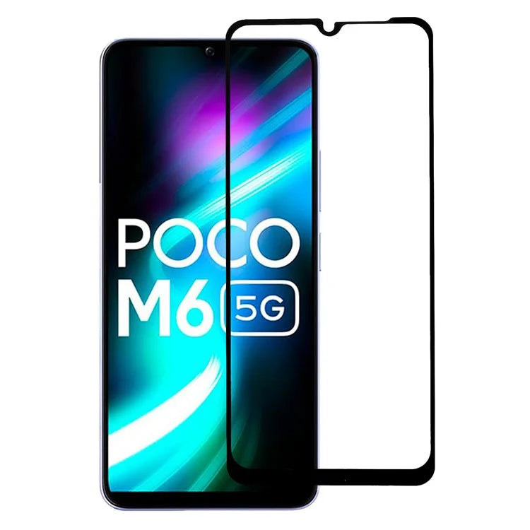 For Xiaomi Poco M6 5G Silk Printing Full Screen Protector Tempered Glass Full Glue