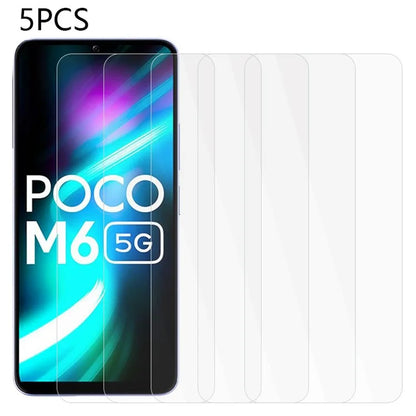 5Pcs For Xiaomi Poco M6 5G Screen Protector 0.3mm 2.5D Ultra Clear Tempered Glass Film