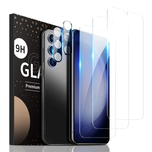 3Pcs Screen Protector + 2Pcs Lens Film for Samsung Galaxy S24 High Aluminum-silicon Glass Protective Film Set