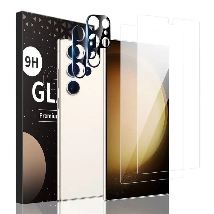 2Pcs Screen Protector for Samsung Galaxy S24 Ultra High Aluminum-silicon Glass Film with 2Pcs Camera Lens Protector