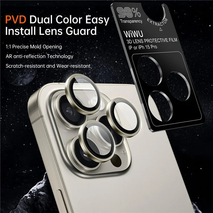WIWU LG-004 1 Set For iPhone 15 Pro Max PVD Tempered Glass Rear Lens Film Aluminum Alloy Frame Lens Protector