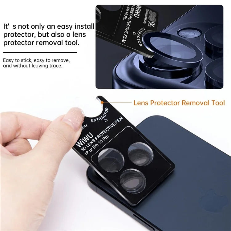 WIWU LG-005 1 Set For iPhone 15 Pro Max 3D Tempered Glass+Aluminum Alloy Frame Phone Rear Lens Film Protector