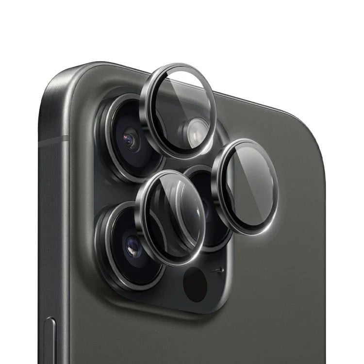 WIWU LG-005 1 Set For iPhone 15 Pro 3D Tempered Glass Rear Lens Film Aluminum Alloy Frame Lens Protector