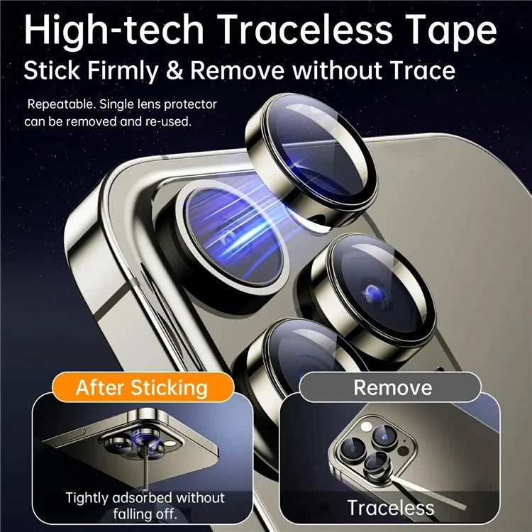 WIWU LG-005 1 Set For iPhone 15 Pro 3D Tempered Glass Rear Lens Film Aluminum Alloy Frame Lens Protector