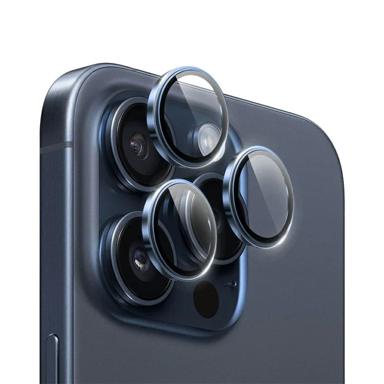 WIWU LG-005 1 Set For iPhone 15 Pro 3D Tempered Glass Rear Lens Film Aluminum Alloy Frame Lens Protector