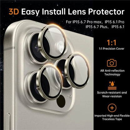 WIWU LG-005 1 Set For iPhone 15 Pro 3D Tempered Glass Rear Lens Film Aluminum Alloy Frame Lens Protector