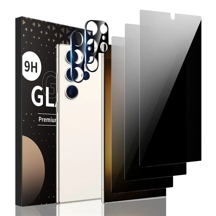 3Pcs Privacy Screen Protector for Samsung Galaxy S24 Ultra with 2Pcs Lens Film Fingerprint Unlocking