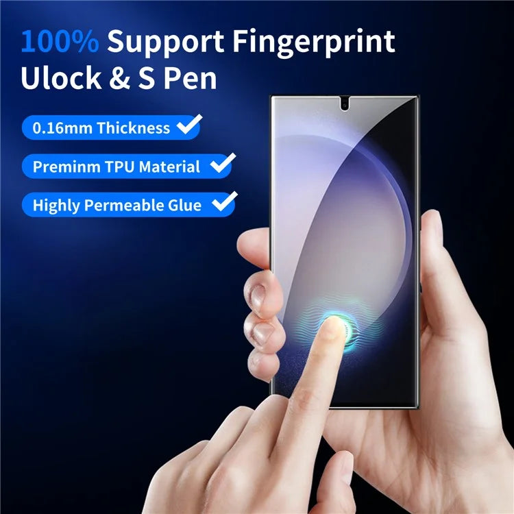 3Pcs Privacy Screen Protector for Samsung Galaxy S24 Ultra with 2Pcs Lens Film Fingerprint Unlocking