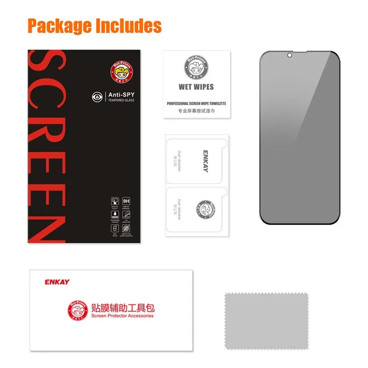 ENKAY HAT PRINCE For iPhone 14 Anti-Spy Screen Protector Silk Printing Complete Covering Film