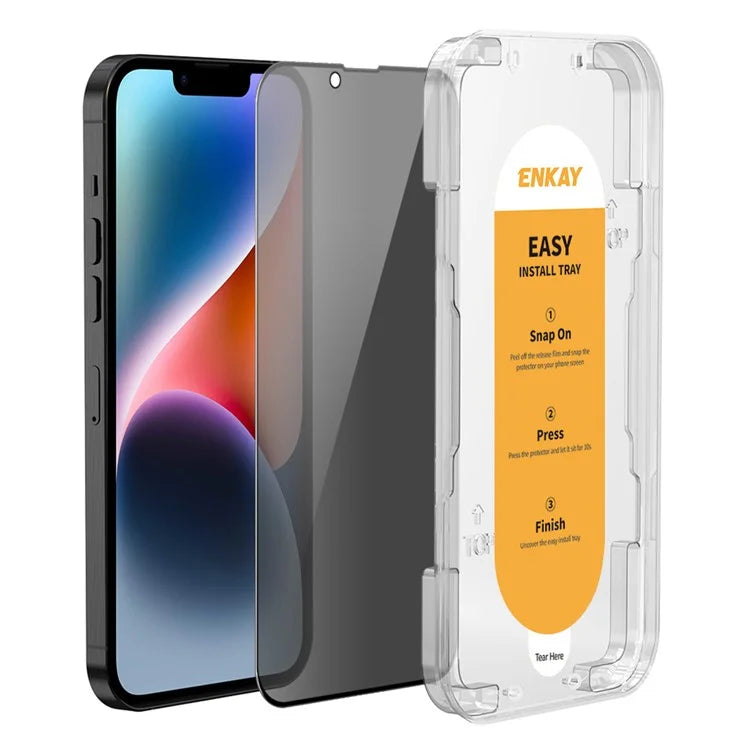 ENKAY HAT PRINCE For iPhone 14 Privacy Screen Protector Silk Printing Film with Easy Installation Kit Tray
