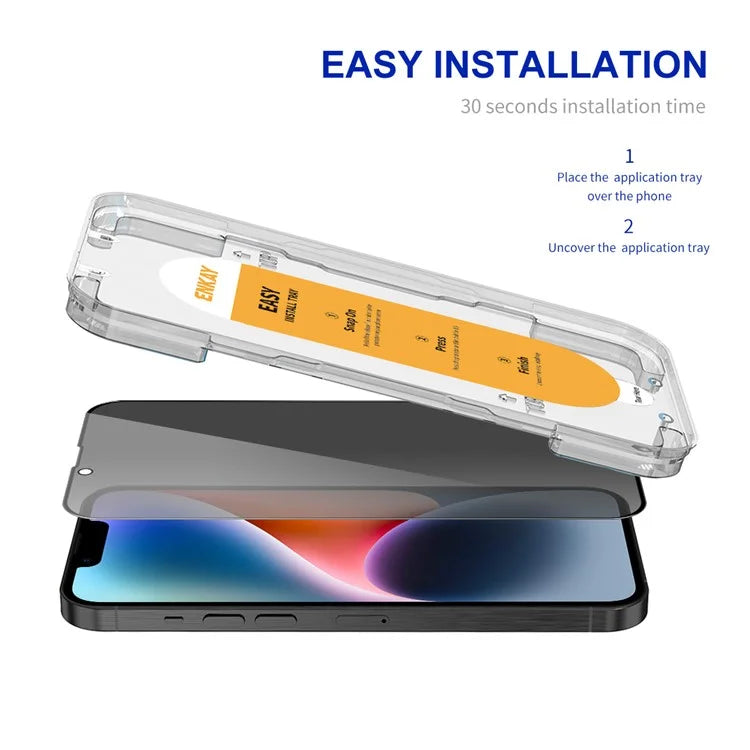 ENKAY HAT PRINCE For iPhone 14 Privacy Screen Protector Silk Printing Film with Easy Installation Kit Tray